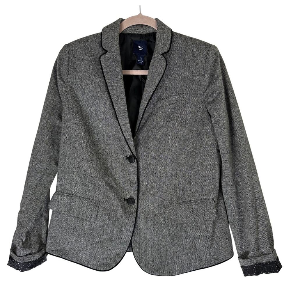 Gap Gray Black Baby Tweed Wool Blend 2 Button Closure Career Blazer Size 6